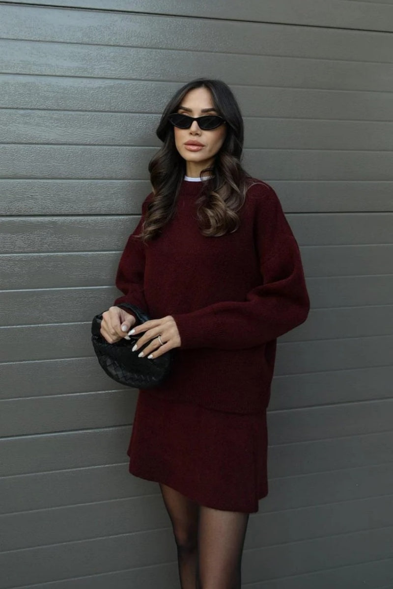 College Style Knitted Short Skirt Sets