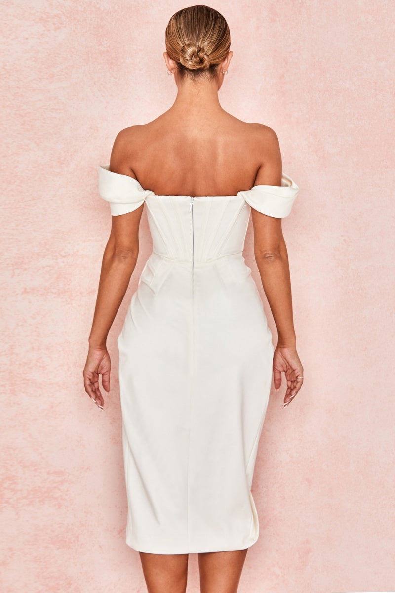 Ivory Satin Off Shoulder Mini Dress