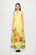 Yellow Printed Halterneck Maxi Dress