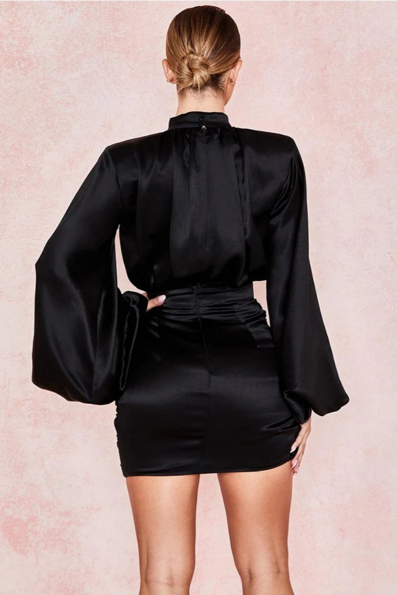 Black Satin Jacket  Mini Dress