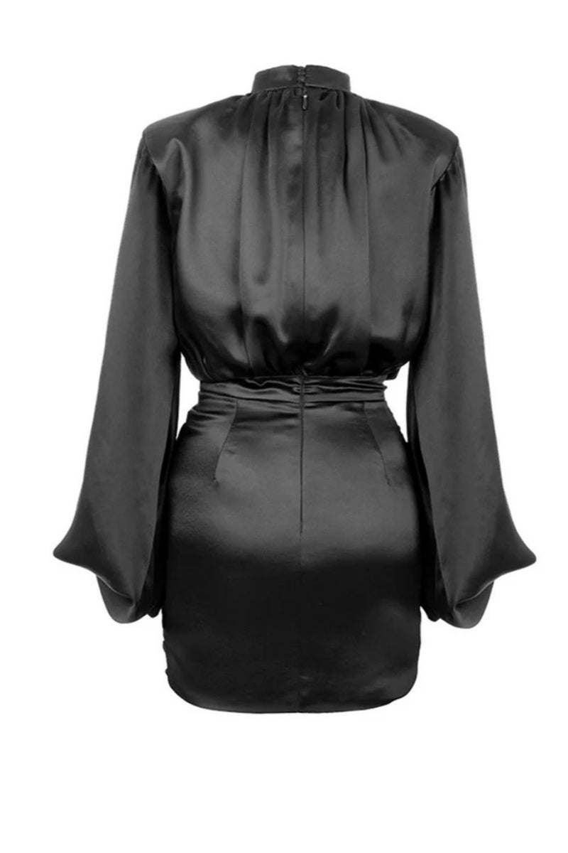 Black Satin Jacket  Mini Dress
