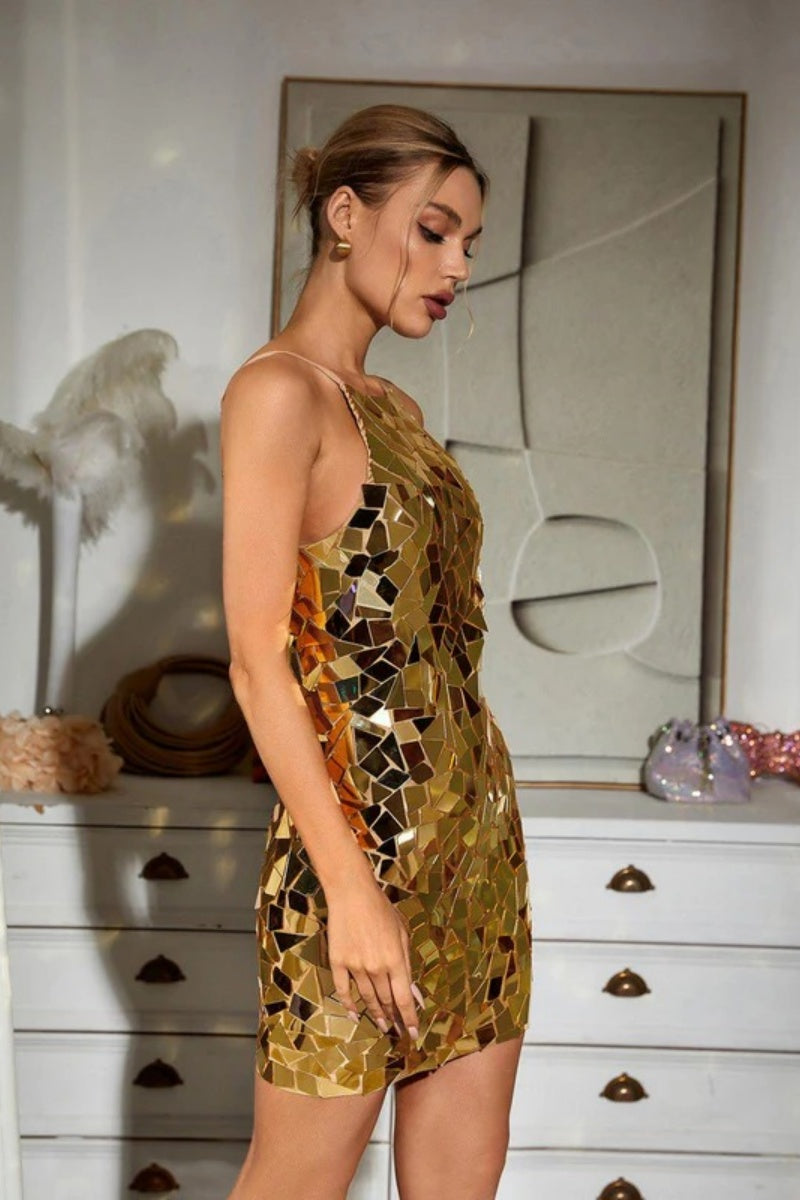 Large Sequined Slip Mini Dress