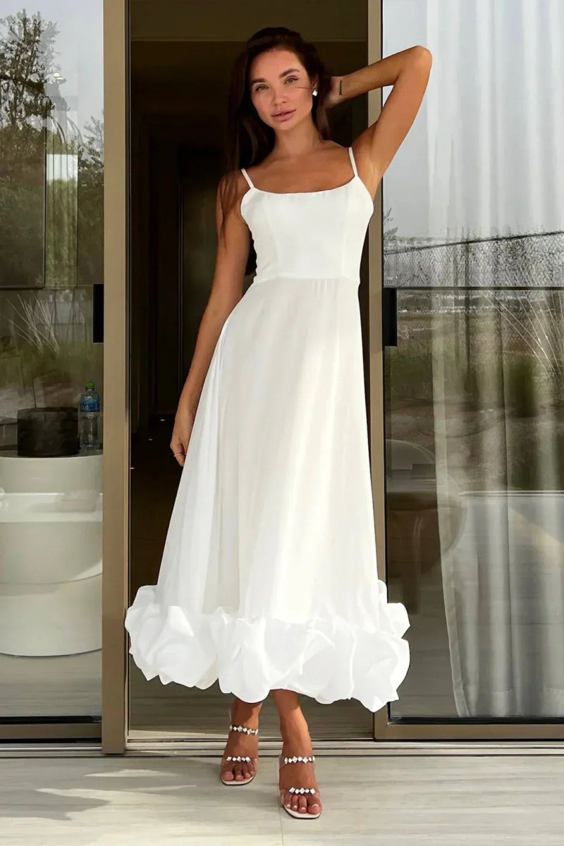 Elegant Floral Hem Slip Midi Dress