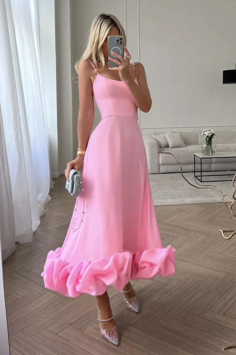 Elegant Floral Hem Slip Midi Dress
