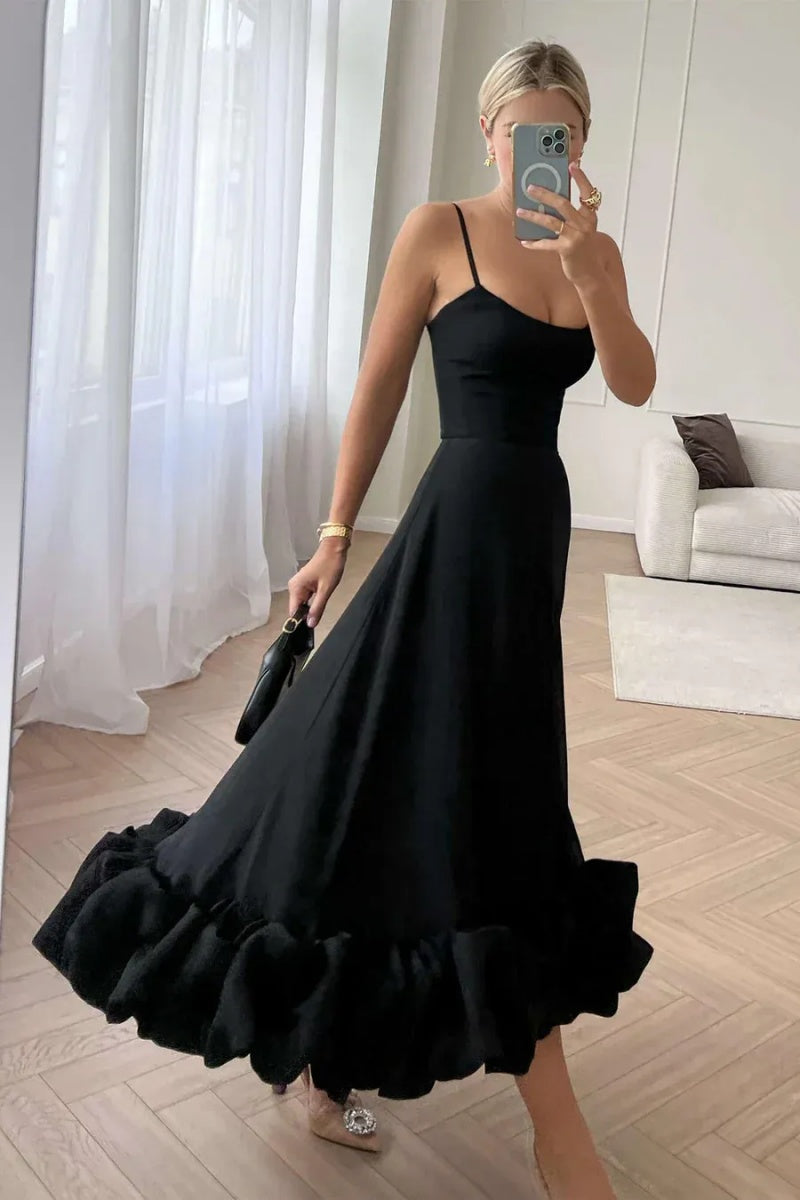 Elegant Floral Hem Slip Midi Dress
