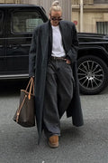 Lapel Striped Oversize Full Sleeve Long Coat