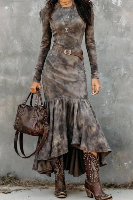 Vintage Polyester Flare Hem Midi Dress(Includes belt)