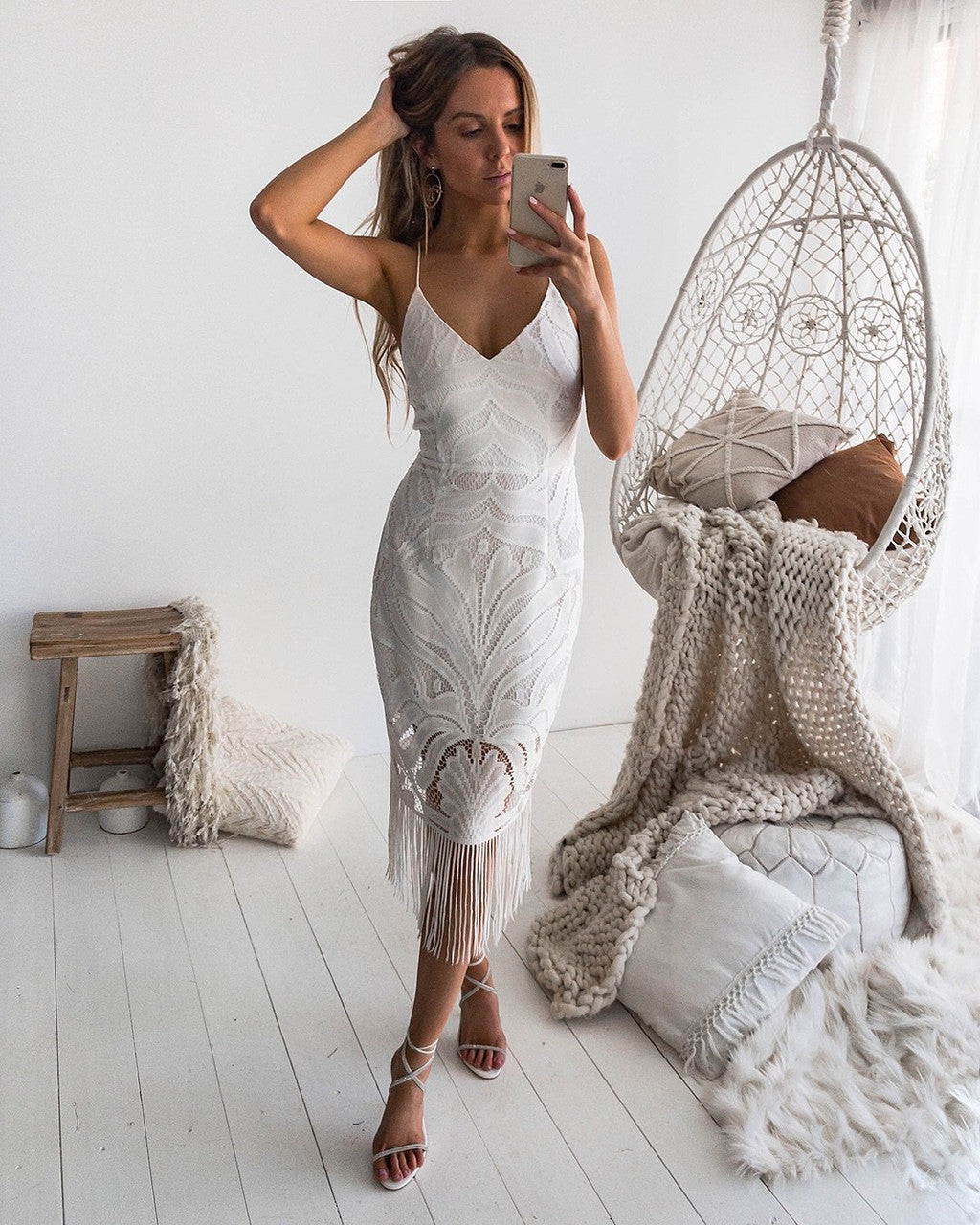 Size 2. Khaleesi Dress - White - Lace Dress With Fringe - FINAL SALE