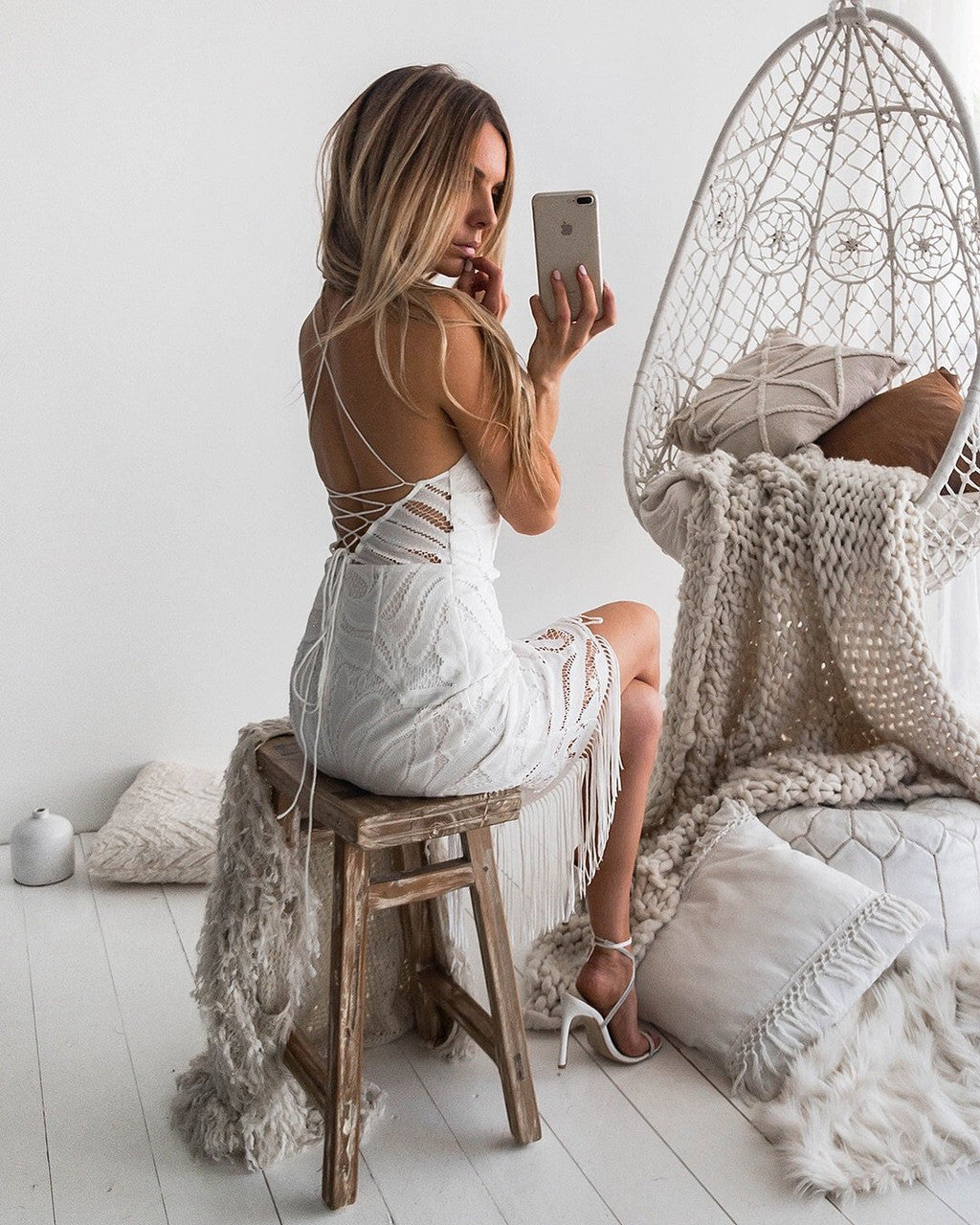 Size 2. Khaleesi Dress - White - Lace Dress With Fringe - FINAL SALE
