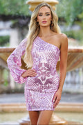 Size Medium. Florence One Sleeve Sequin Mini Dress - Pink Ice - FINAL SALE