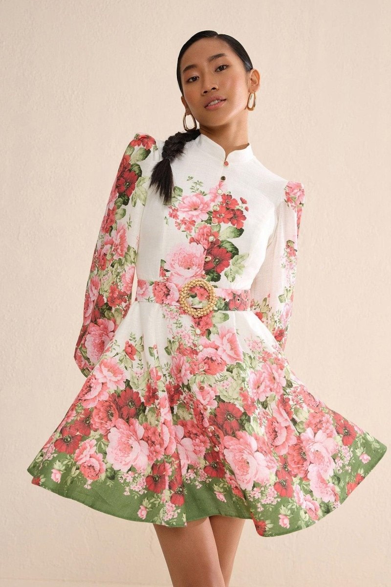 Renata Floral Printed Balloon Sleeves Mini Dress