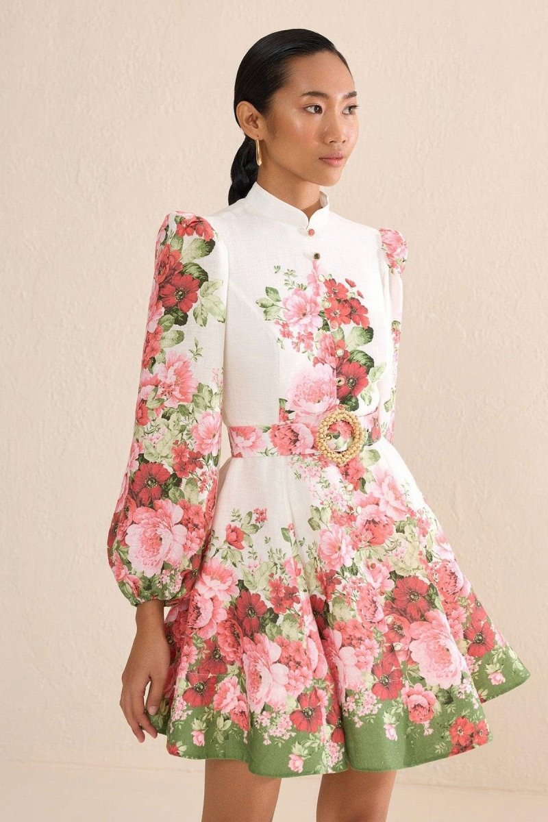 Renata Floral Printed Balloon Sleeves Mini Dress