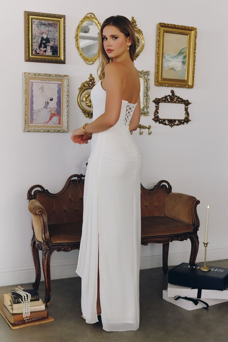 Skyler Gown - Off-White Strapless Draped Chiffon Dress
