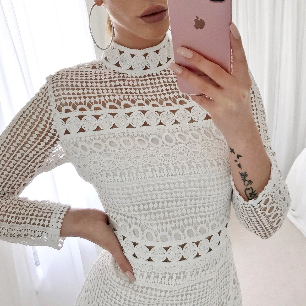 The Riverdale Mini Dress ¨C White Lace Long Sleeve Dress - FINAL SALE